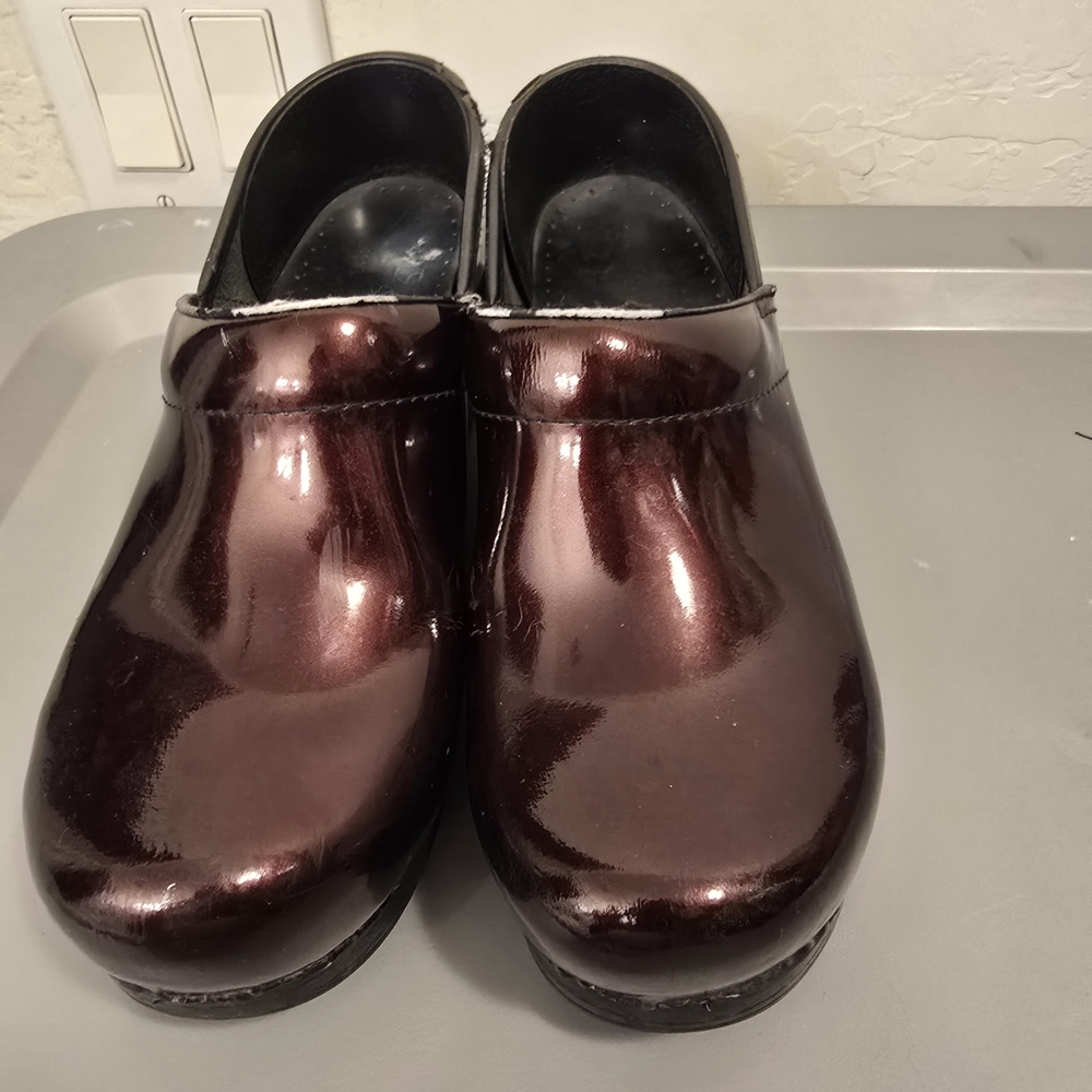 Dansko Metallic Burgundy Patent Leather Clogs
